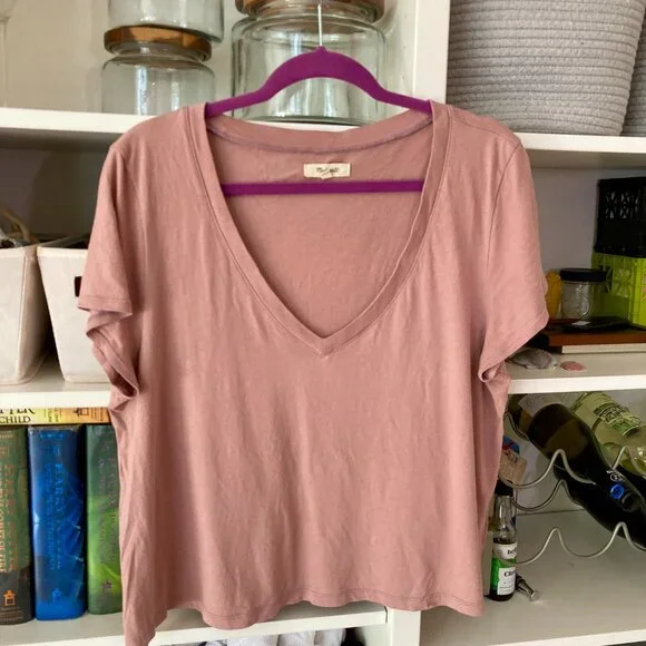 Madewell Softfade Cotton V-Neck Crop T Mauve Shadow L - Picture 2 of 7